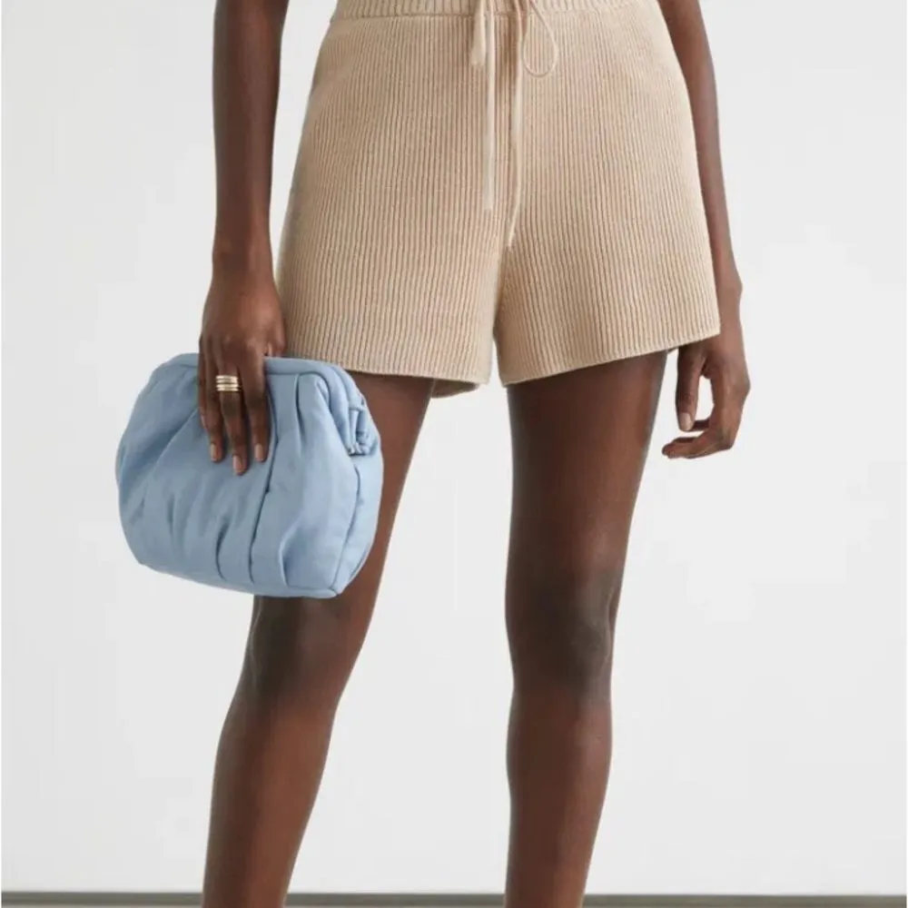 & Other Stories Ribbed Cotton Knit Shorts Oatmeal High Waist Drawstring- Size XS - Image 2