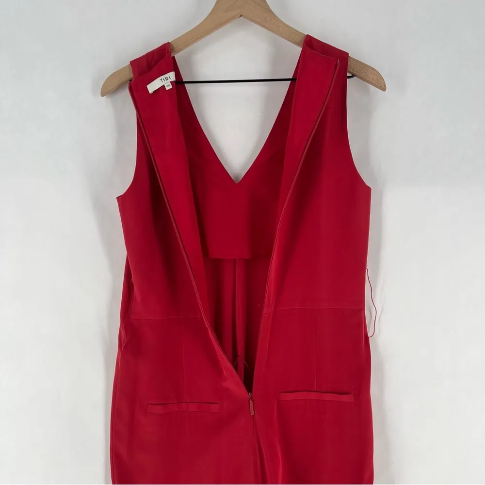 Tibi Silk Coral V Neck Sleeveless Cropped Straight Leg Jumpsuit‎ - Image 14