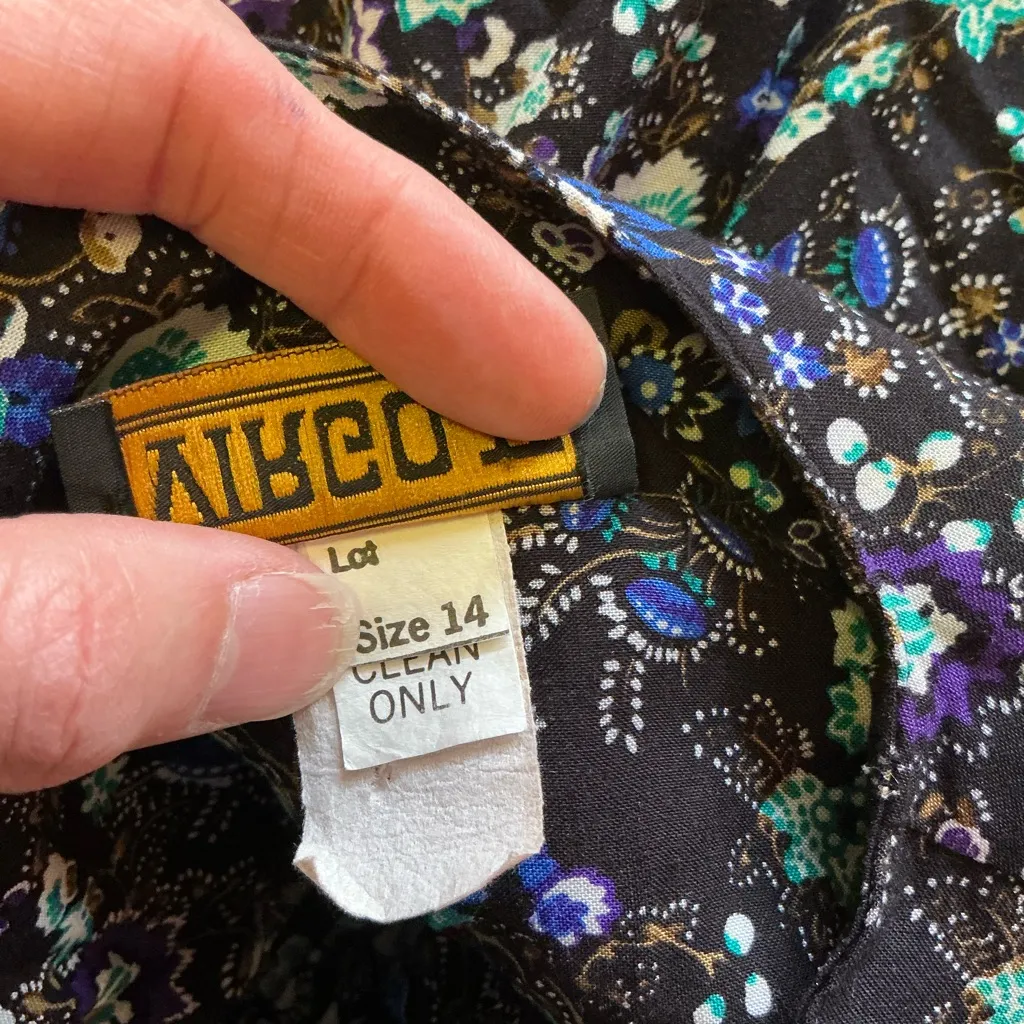 Vtg 80s Virgo Floral Knee Length Dress Black Size 14 - Image 3