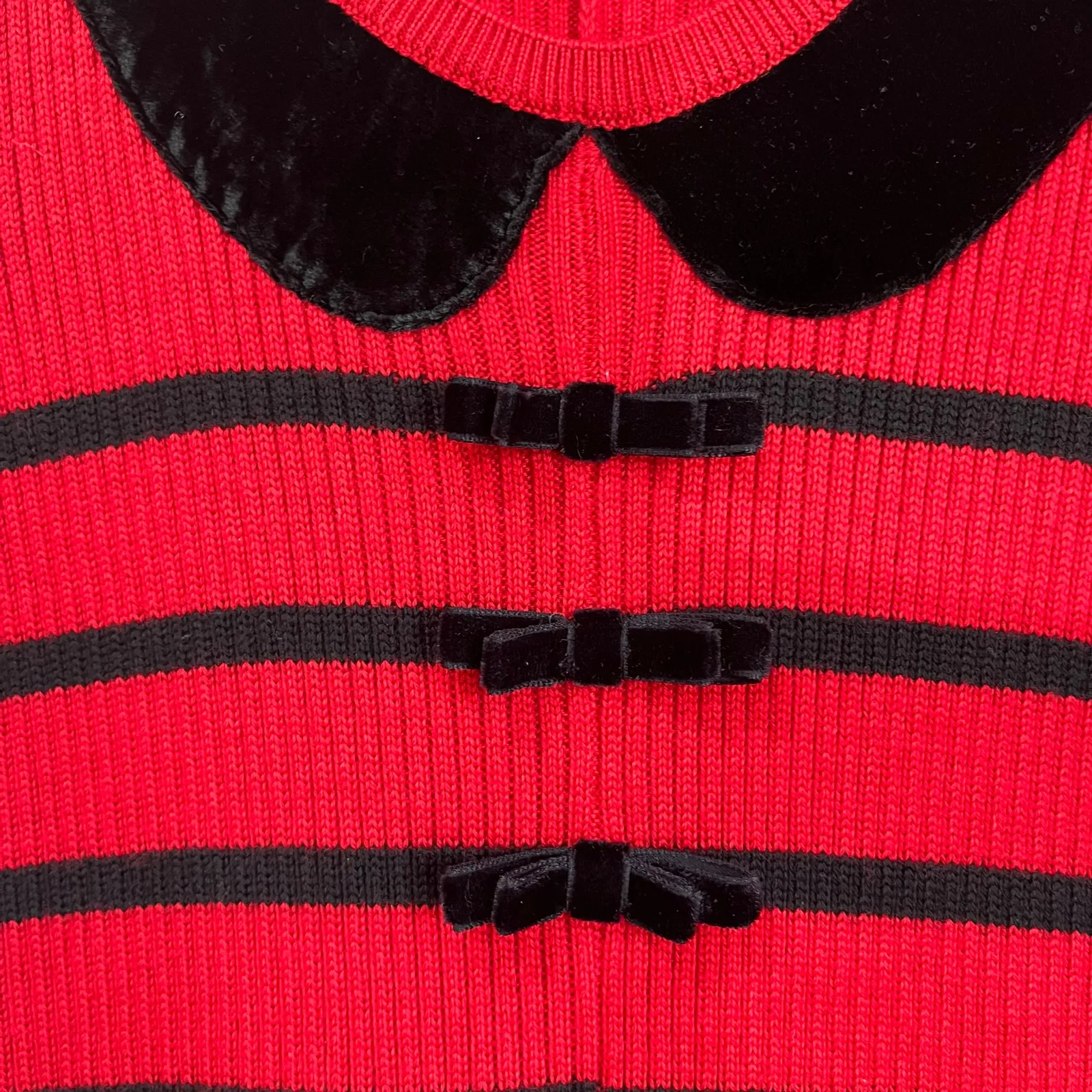 Red Valentino Striped Ribbed Wool Knit Pleated Mini Dress Bow Holiday M - Image 9