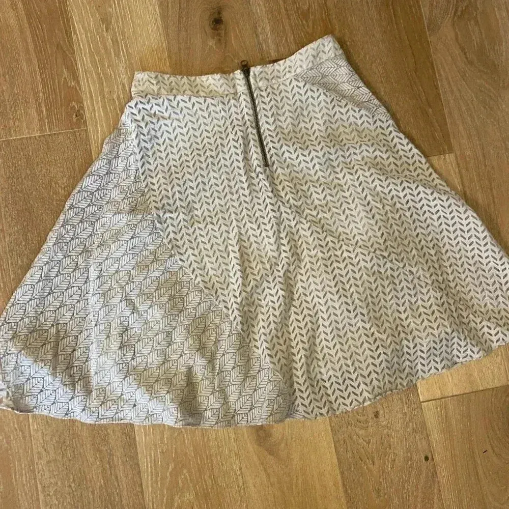 Anthropologie Maeve Thera Skirt‎ Size 4 High Rise Beige Mix Media Leaf Geo Print - Image 7