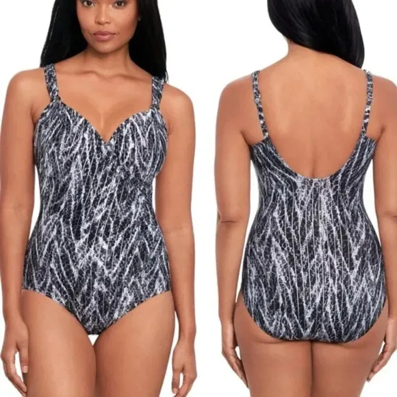 MiracleSuit Metallic Silver Chevron Python Siren OnePiece Swimsuit Size 8 NWT - Image 2