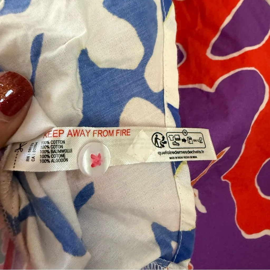 Anthropologie Colorblock Purple Green Floral Oversized Button Down Shirt Size XS - Image 7