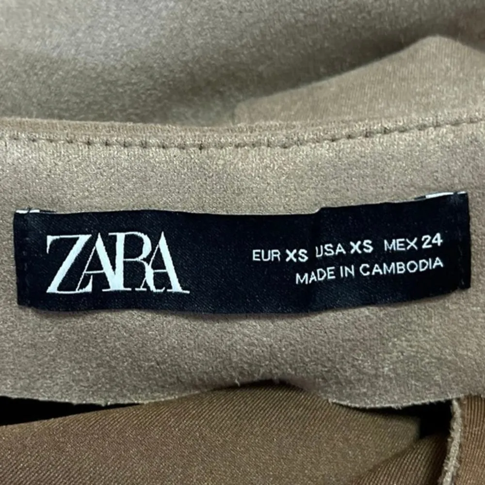 Zara Beige Brown Faux Suede Asymmetric Button Zipper Mini Wrap Skirt Skort Sz XS - Image 4