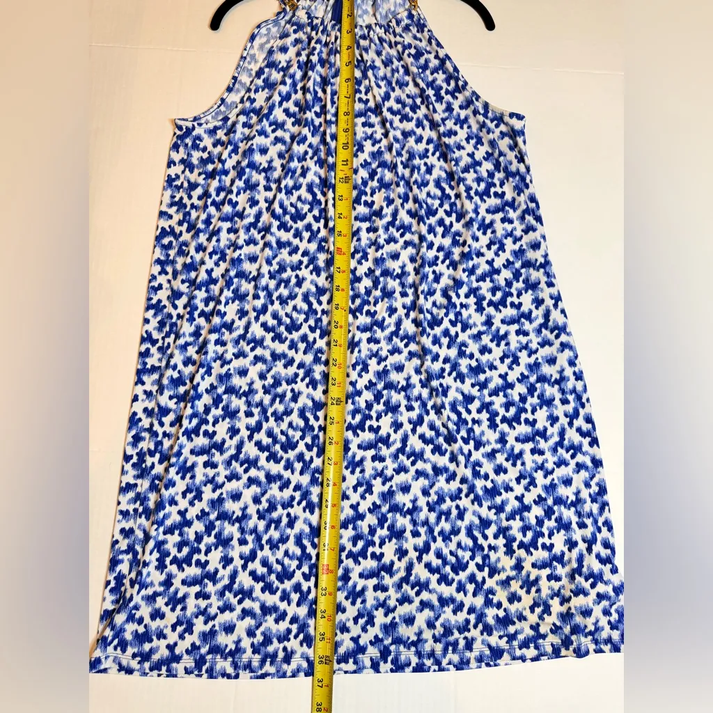 Michael Kors XL Blue White Abstract Halter Dress Gold Chain Resort Beach - Image 9