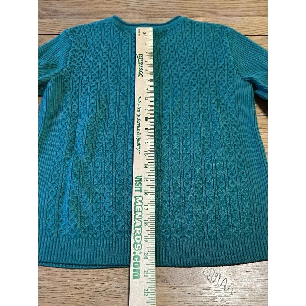 Laura Scott Sweater Women' Petite M Cable Knit Henley Green Pullover Soft Career - Image 8