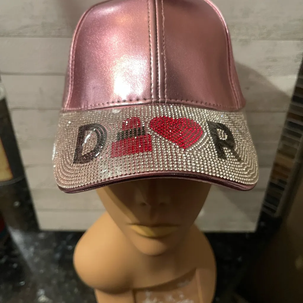 🩷🩷 Pink Metallic Cap with Rhinestone Brim - Image 6