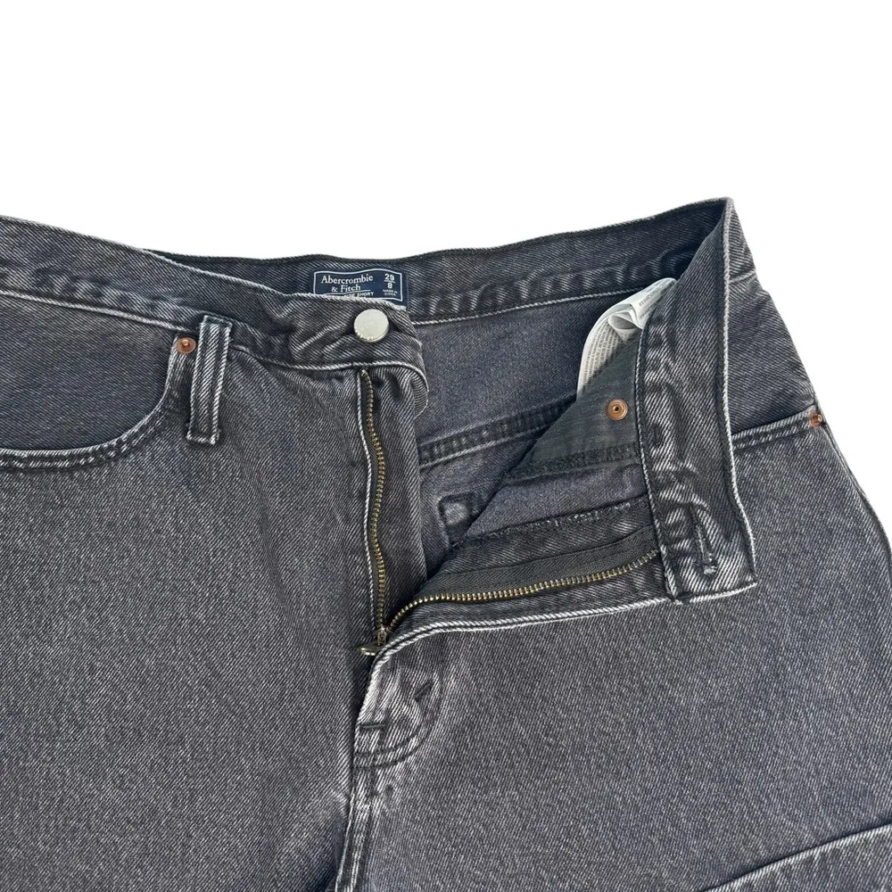 Abercrombie & Fitch Natural Rise Jean Shorts Washed Black Denim Cuff NO Tie 29 - Image 2