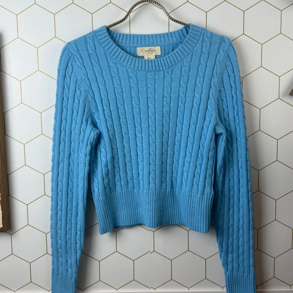 Jessica Simpson Blue Cable Knit Cropped Sweater - Size - Small - Image 5