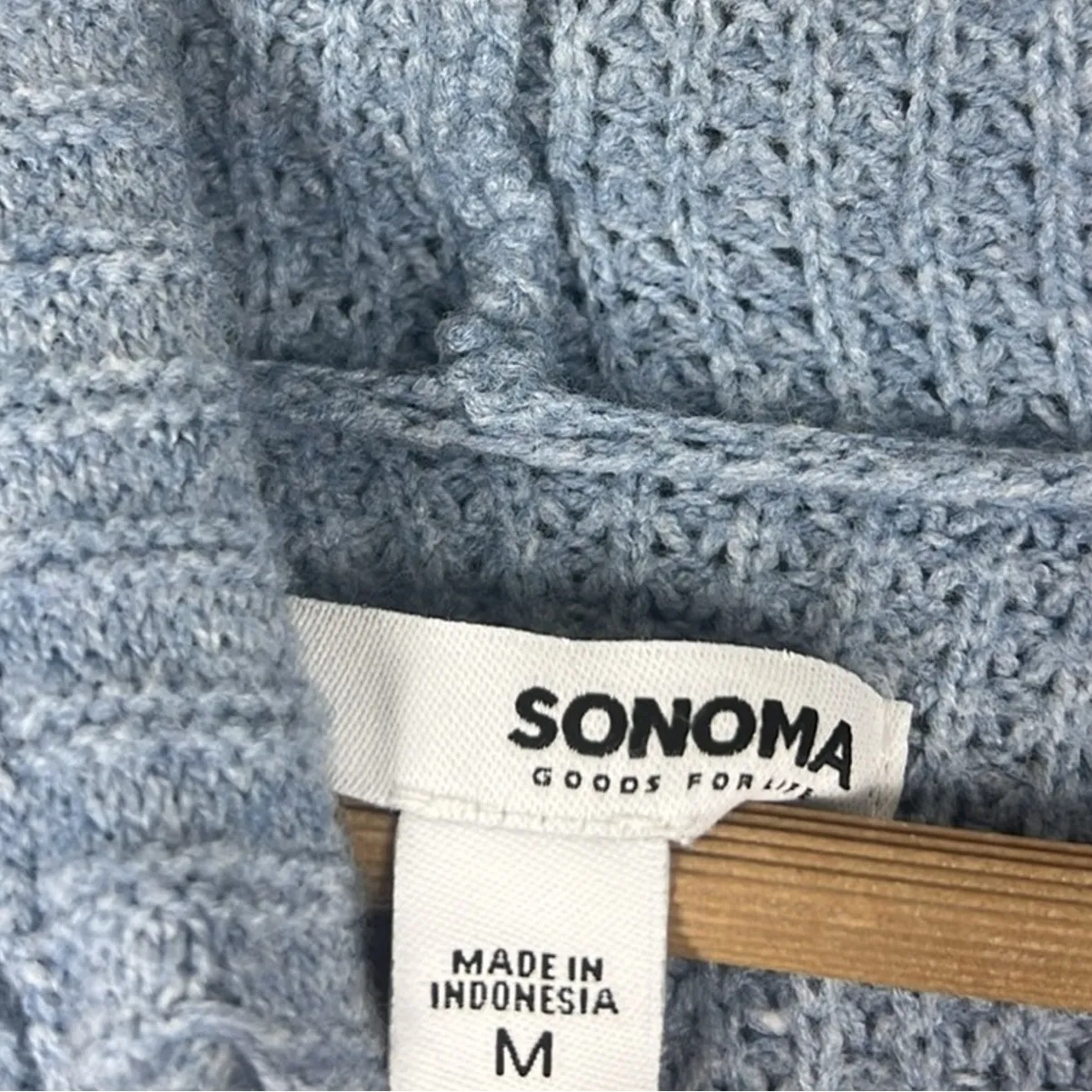 Sonoma Waffle Knit Sweater Hoodie Size M Blue Pullover Cotton Casual Minimalist - Image 4