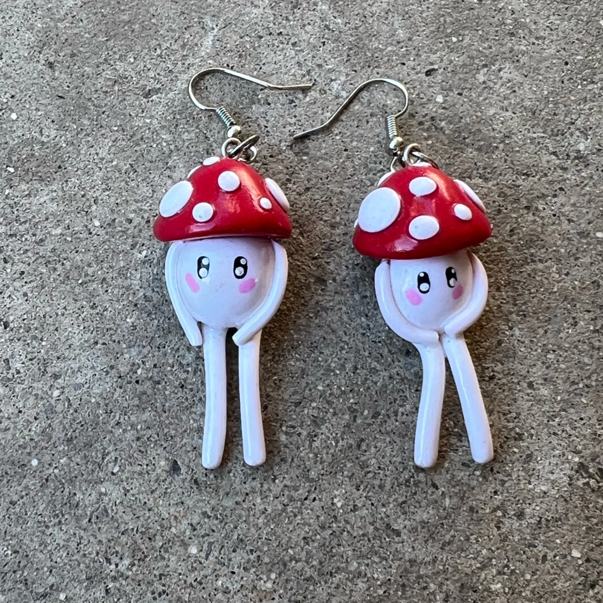 Vintage Whimsical Toadstool Mushroom Dangle Earrings Red White Quality Sz 2” - Image 8