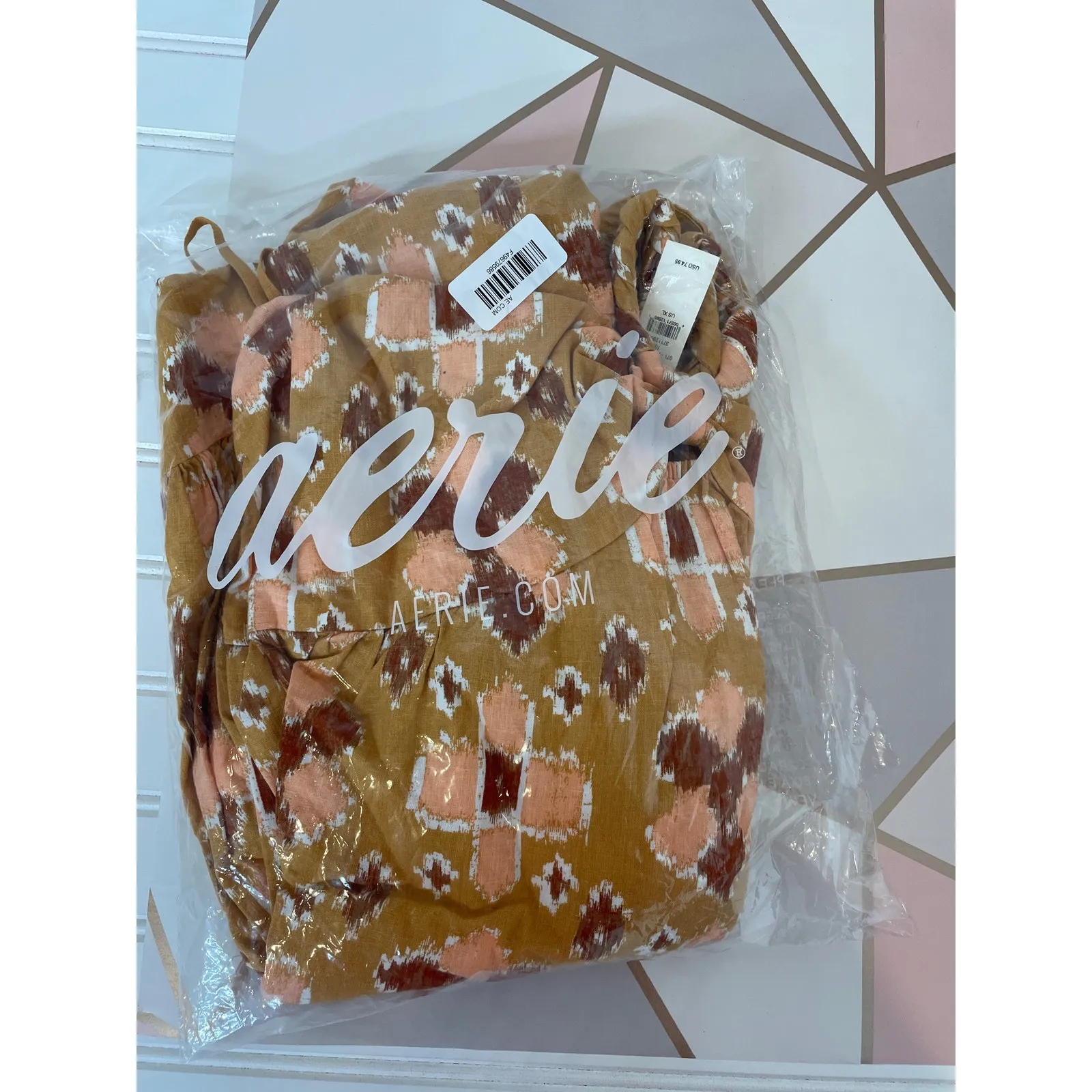 NWT Aerie High Low Halter Maxi Sundress Mustard Yellow Batik Linen Size XL - Image 5