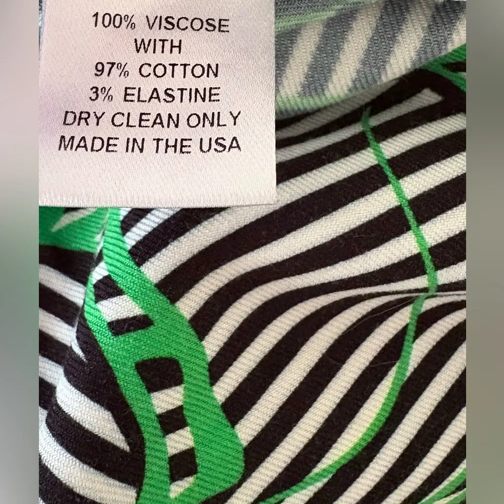 LELA ROSE Black & White Striped Jumpsuit With Black Flowers & Green Stems Size 10 - Image 5