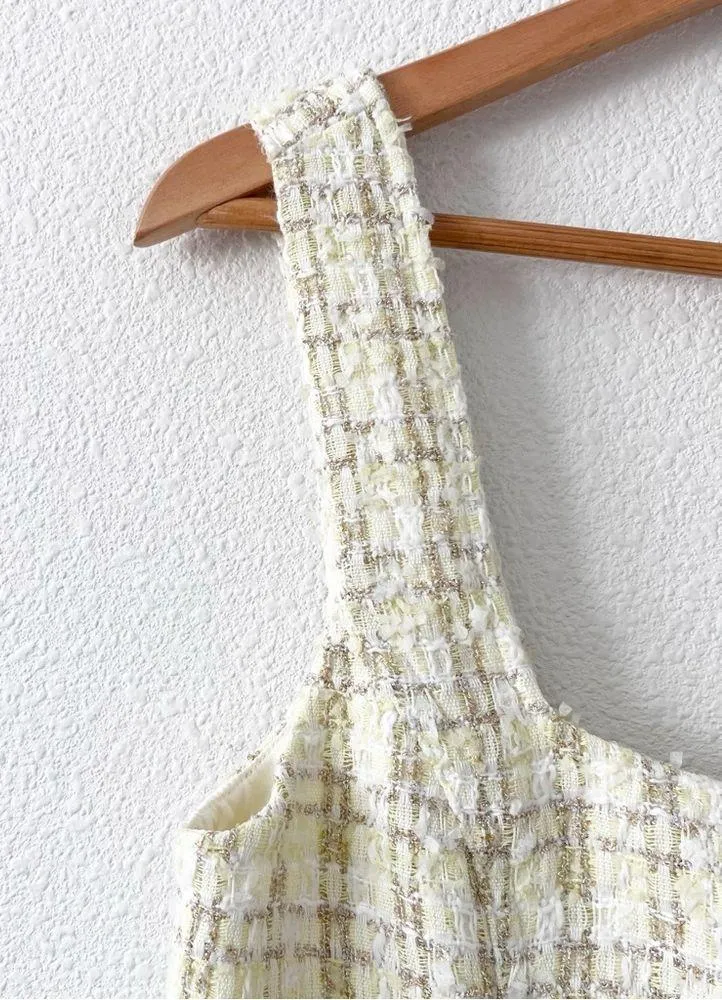 Rumored Twiggy Tweed Sleeveless Mini Dress in Lemon Yellow Size 4 - Image 5