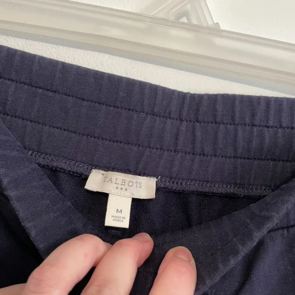 TALBOTS Navy Blue Drawstring Pull On Cotton Tapered Leg Sweatpants Joggers Pants - Image 5