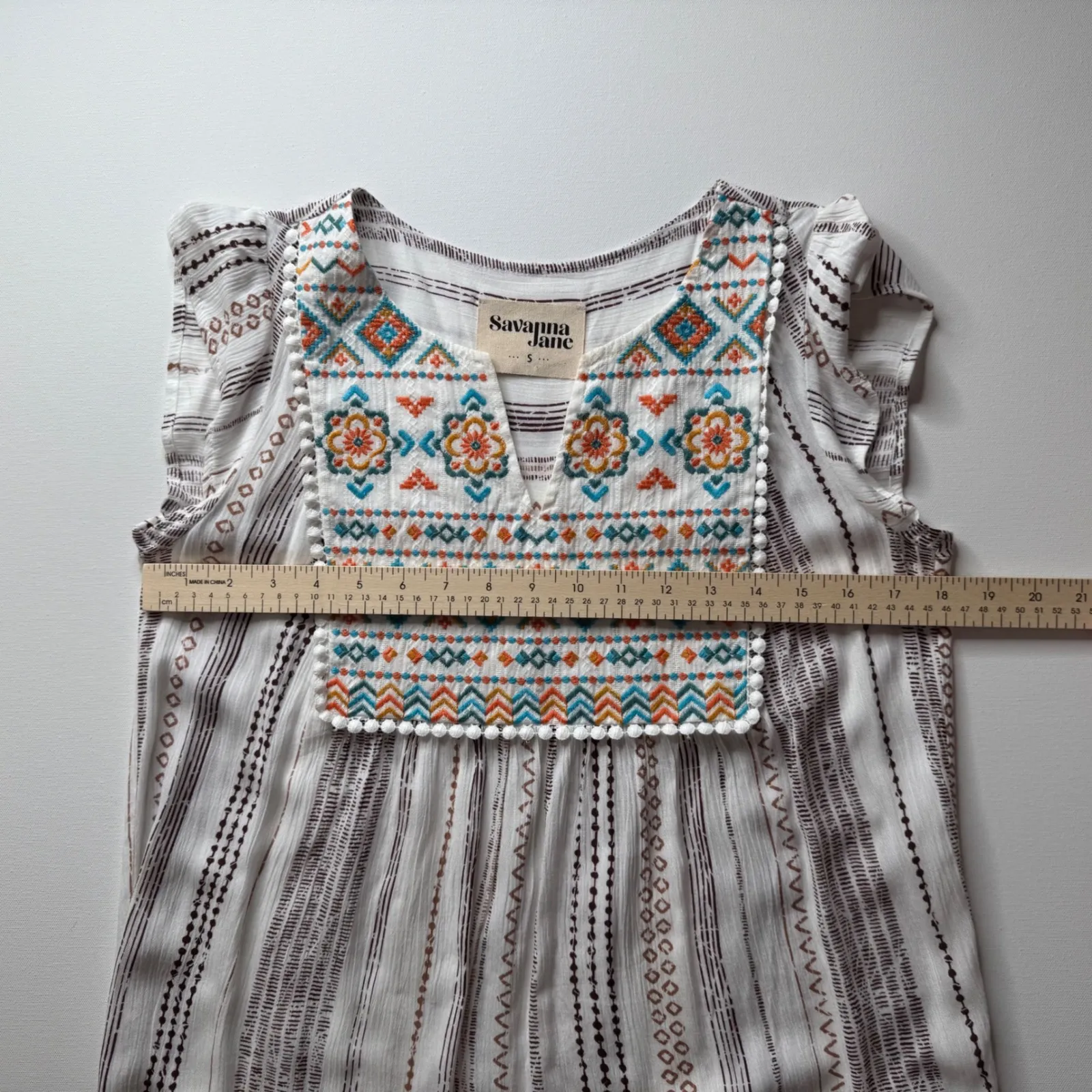 Savanna Jane‎ Embroidered Aztec Blouse Small Peasant Boho Chic Lightweight Flowy White - Image 8