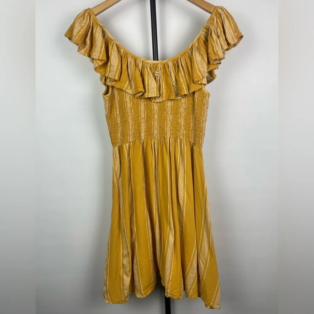 Rip Curl Mustard Yellow Fiesta Stripe Smocked Bodice Ruffle Sleeve Dress‎ - Image 11