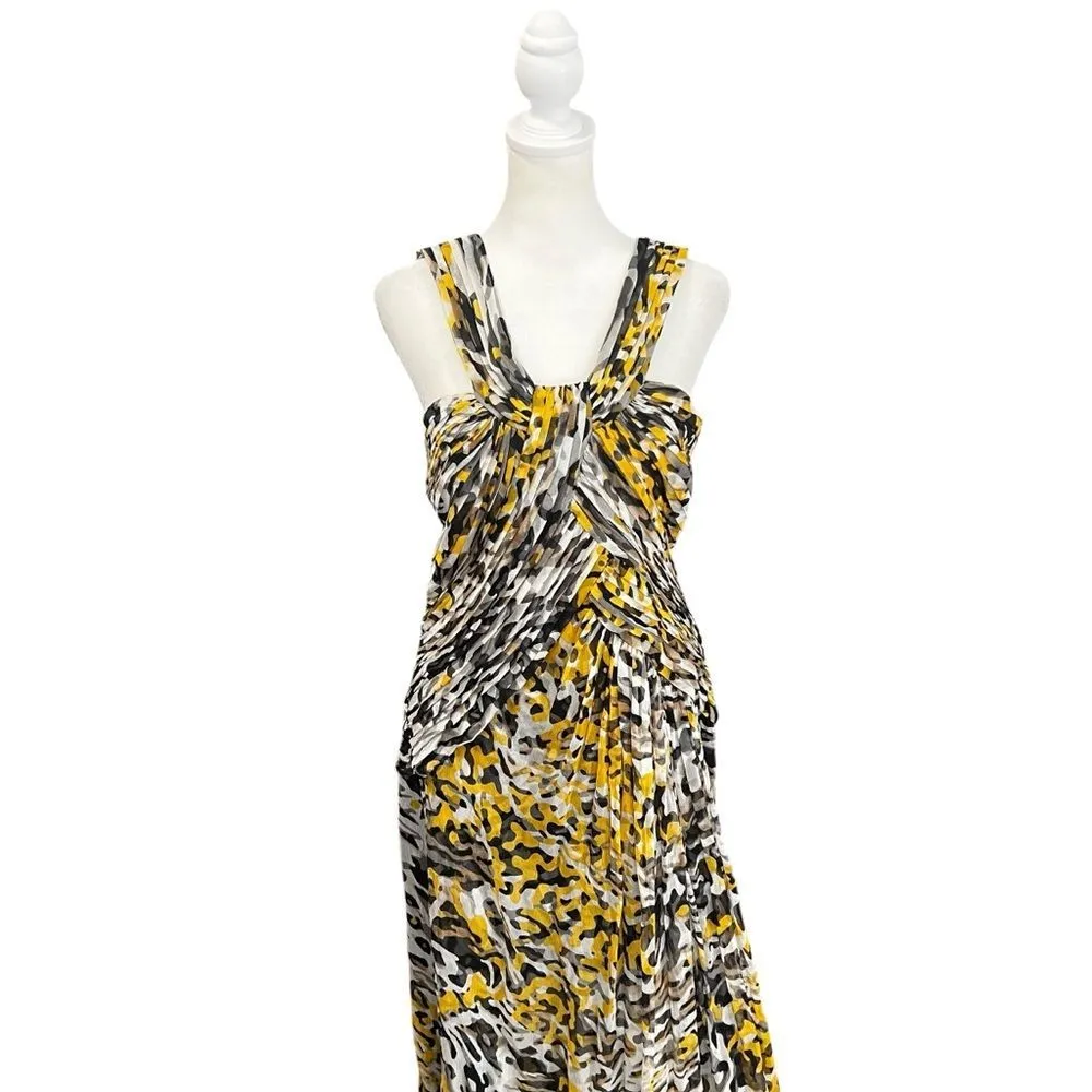 Tadashi Shoji Silk Gown Yellow Black Animal Print Formal Maxi Dress 16 - Image 3