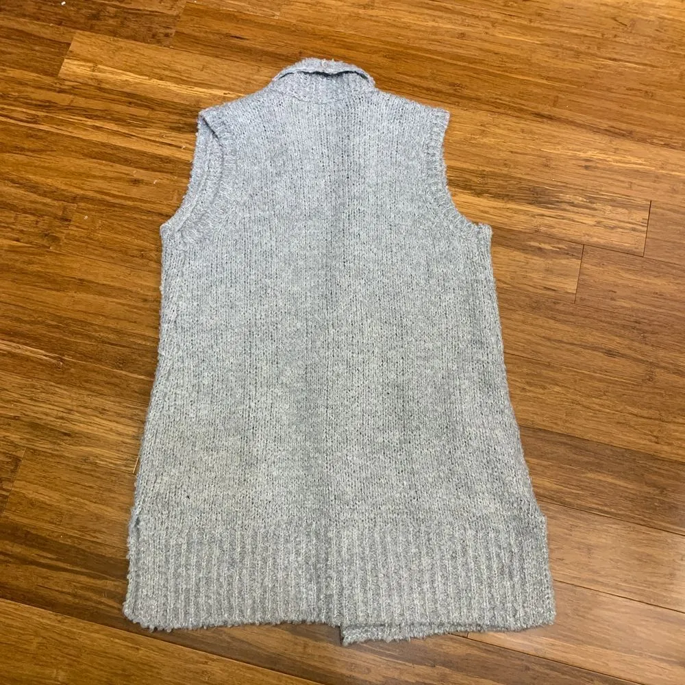 LOFT Cardigan Womens Medium Gray Sleeveless Long Sweater Vest Chunky Knit Pocket - Image 4