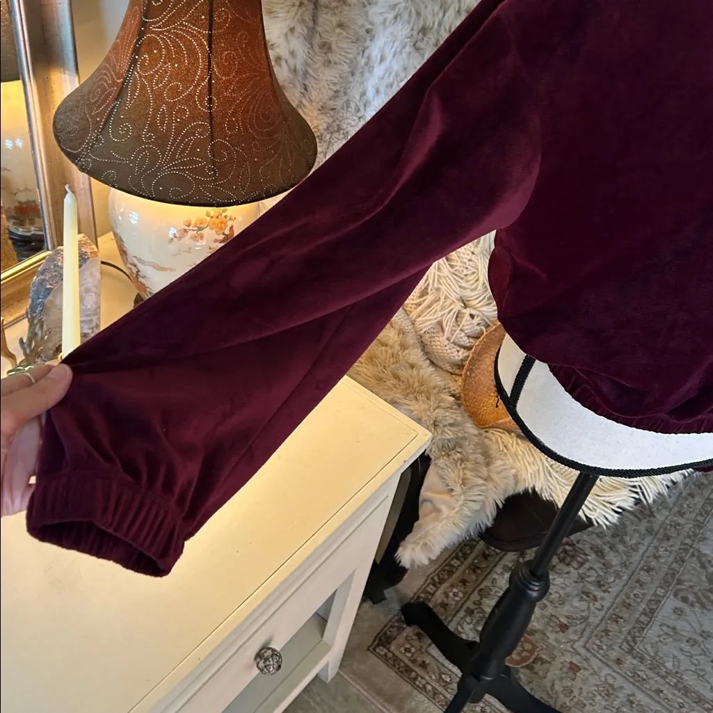 Anthro Daily Practice plum Velour track Y2K Hoodie Pullover Sweatshirt M - Image 5