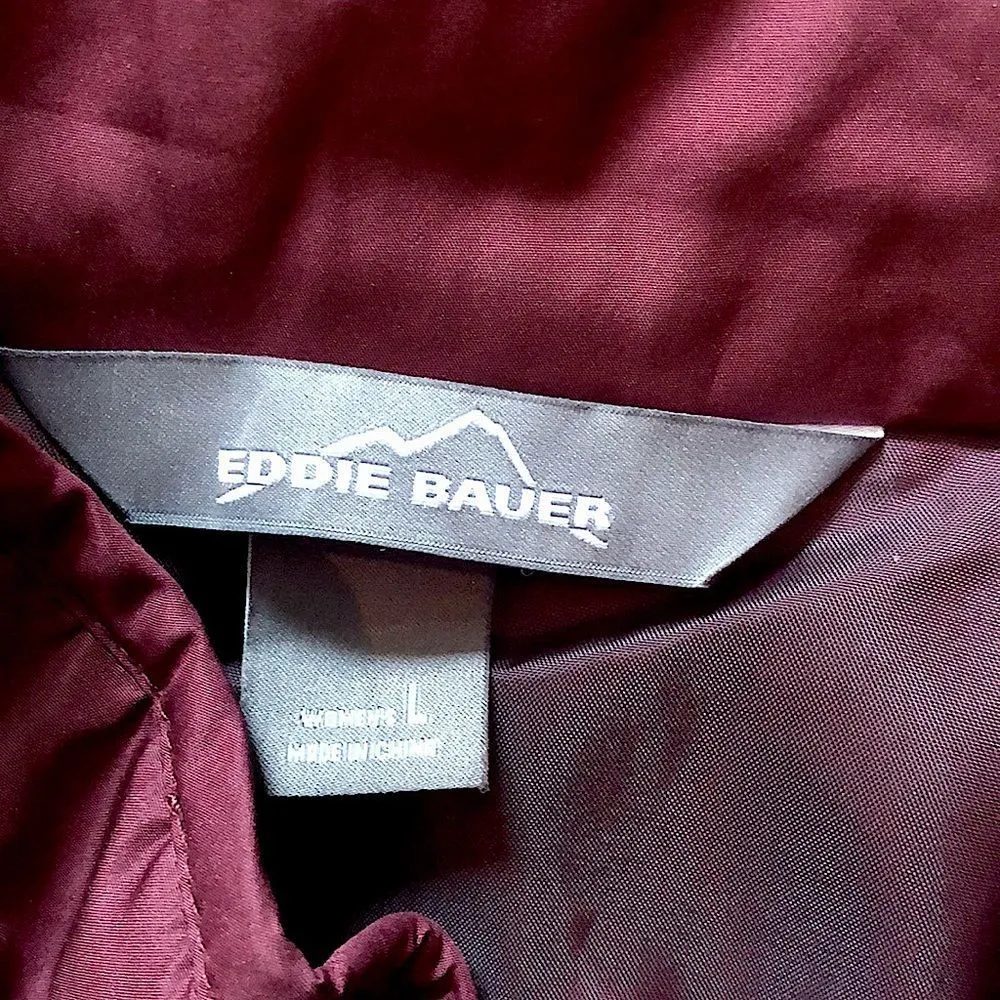 EDDIE BAUER Women’s Wine Burgundy Embroidered Diamond Pattern Quilted Coat Sz LG - Image 4