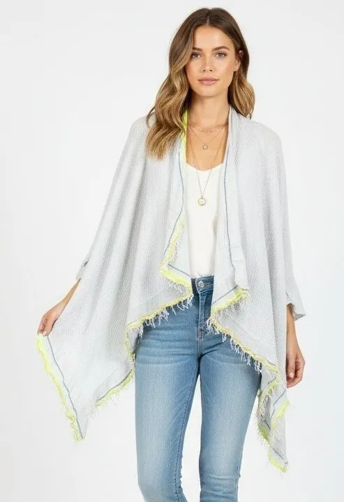 Lemlem Cotton Open Front Cardigan Womens S White Fringe Boho Artisan Lightweight - Image 1