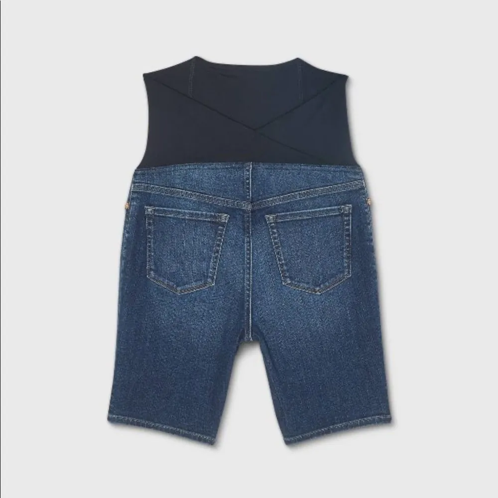 Isabel Maternity Size 2 Crossover Panel Bermuda Jean Shorts New With Tags Blue - Image 2