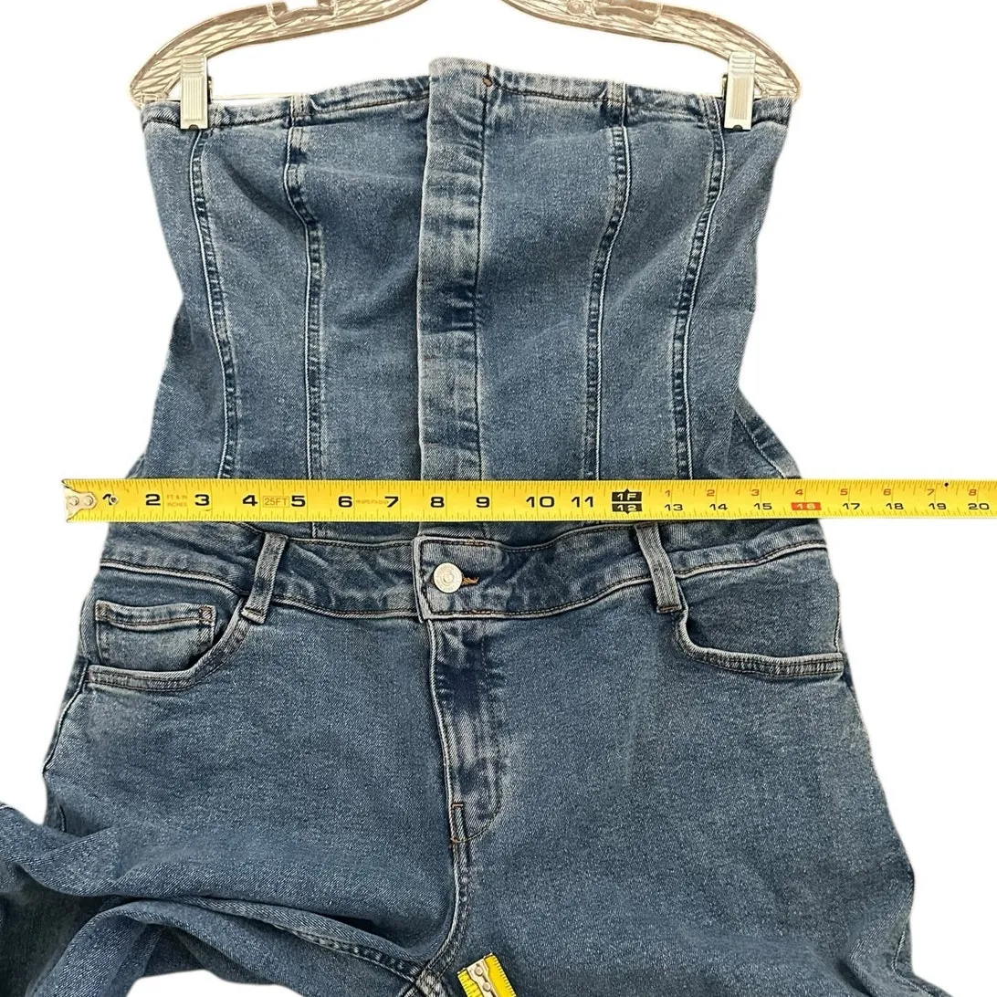 Mango Danielle strapless denim jumpsuit in blue size large - Image 9