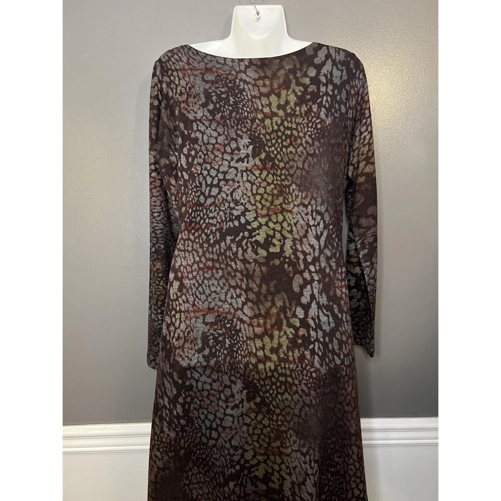 Nally & Millie Dress Womens Large Brown Multicolor Abstract Knit Tunic Boho - Image 5