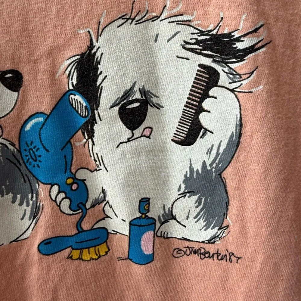 Vintage 80s Jim Benton Sheep Dog Puppy Cartoon Single Stitch Tshirt M Orange Size M - Image 4