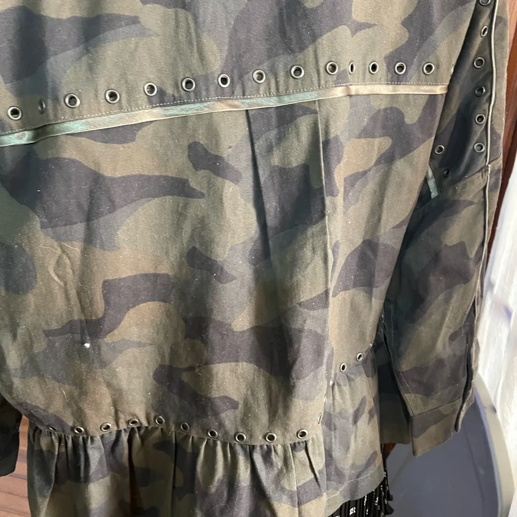 Joie Samia Camo Ruffle Embellished Studded Oversized Jacket - Image 11