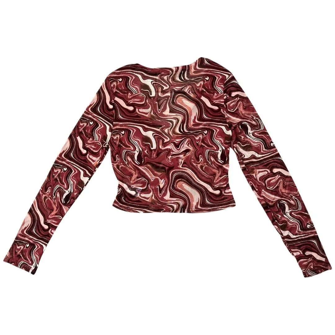 Vintage Almost Famous Y2K Corset Sheer Crop Maroon Top Size‎ L Artsy Boho Chic - Image 2