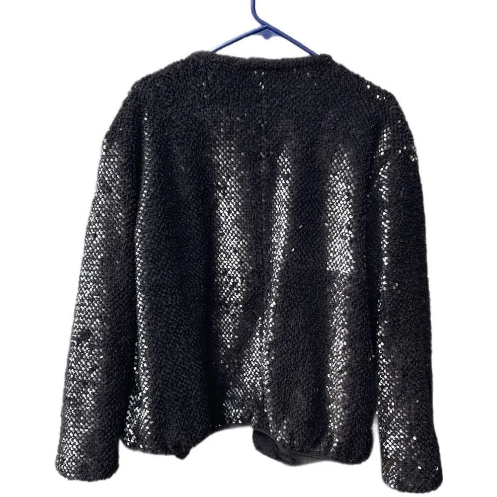 Vero Moda size L sequined faux fur Teddy style open front jacket - Image 3