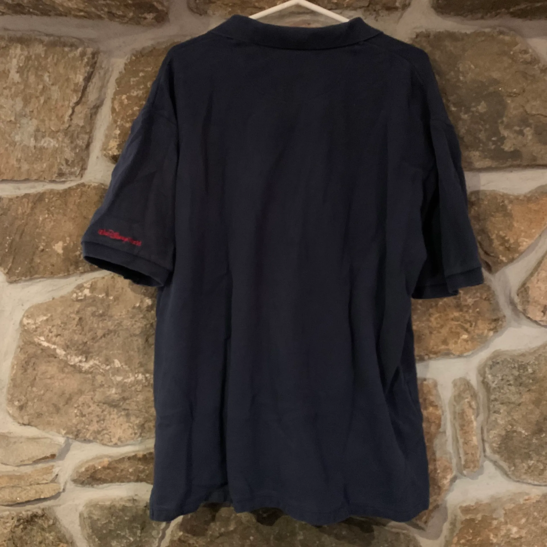 Navy Blue Vintage  Embroidered Graphic Polo Top - Image 2