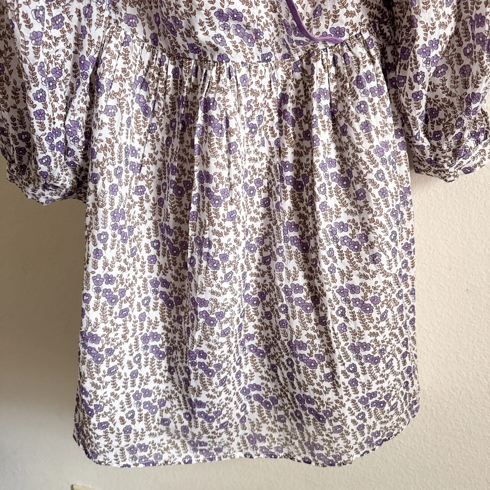 Daughters of India Binita Mini Dress Violet Floral Boho Cotton XS NWT Purple - Image 7