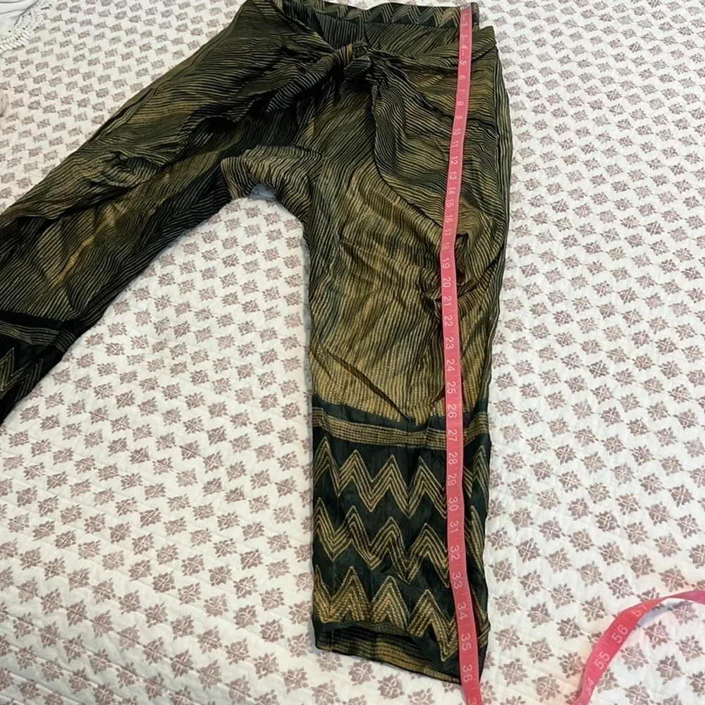 Tryb Silk Knot Front Drop Crotch Harem Pants Size XS Gold Black Anthropologie - Image 11