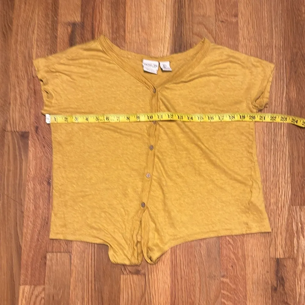 Rachel Zoe Women’s Large Yellow Button Linen Tie Short Sleeve Top Shirt Summer - Image 4