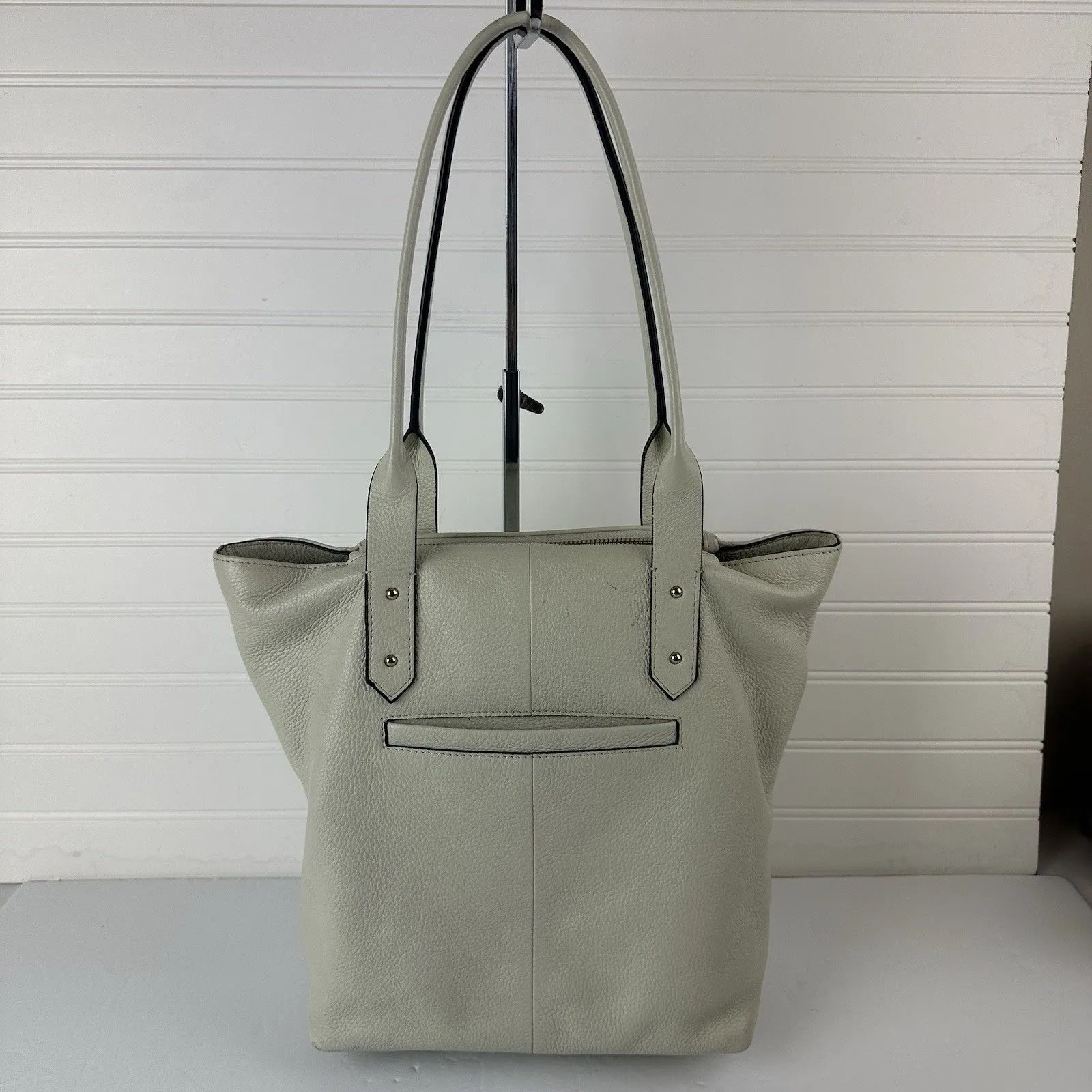 Lodis Aria Leather Tote Organizer Purse Shoulder Bucket Bag Mushroom Off White - Image 5