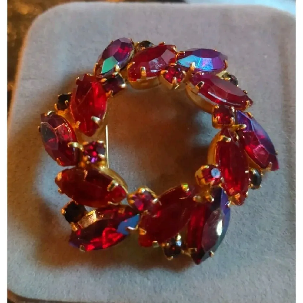 Juliana D&E Brooch Red Marquise Cut Rhinestones Vintage - Image 8