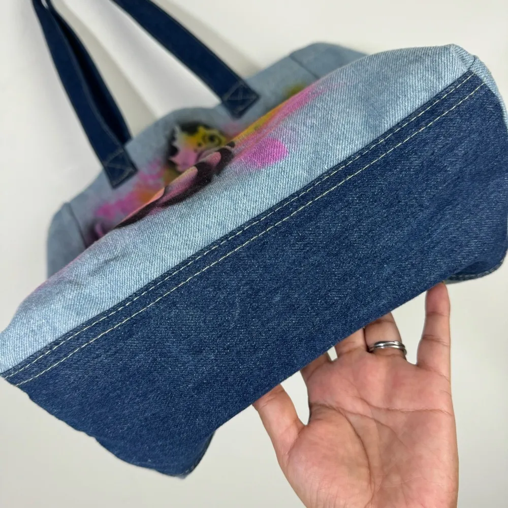 Bloomingdale’s Denim Jean Tote Bag Travel shopper Graffiti Paint - Image 3