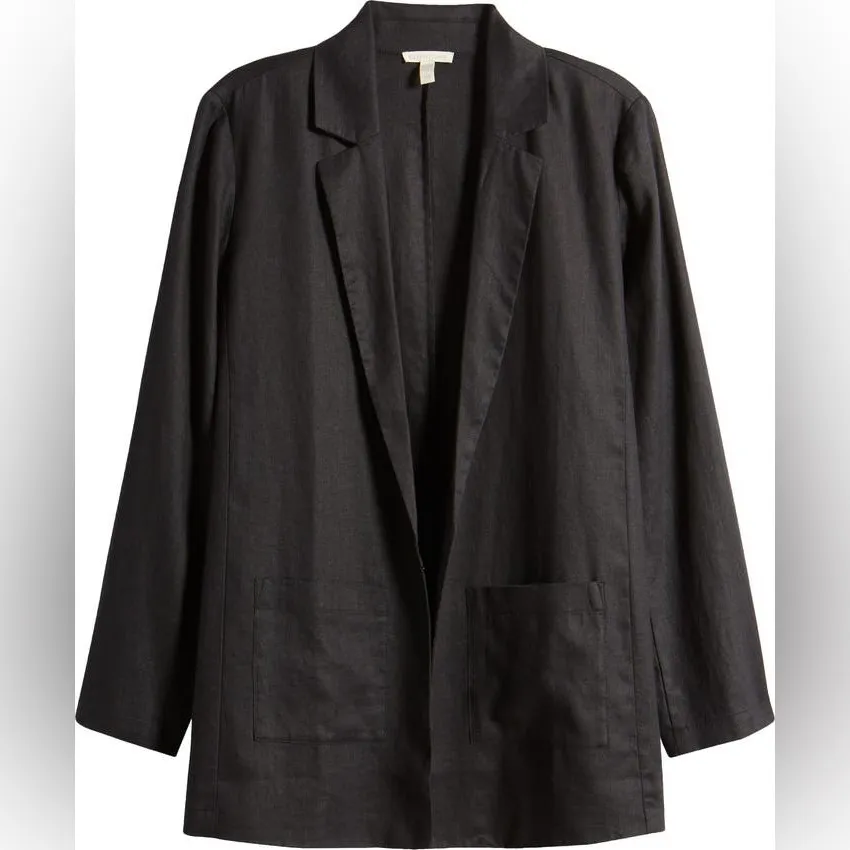 Eileen Fisher Organic Linen Long Blazer Notch Lapel Longline Easy Fit - Image 2