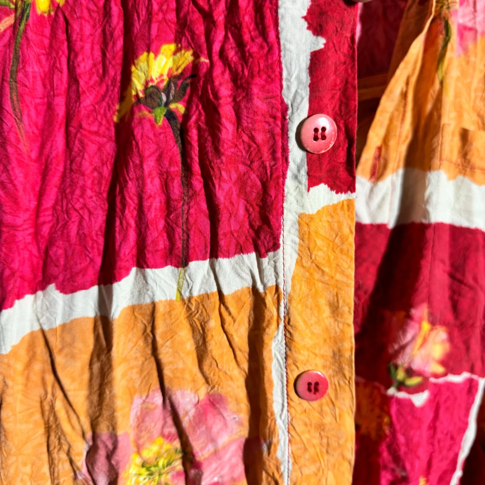 Vintage Jams World Boho Cottage Popover Top L and Tank XL Red Orange Floral 90s - Image 6