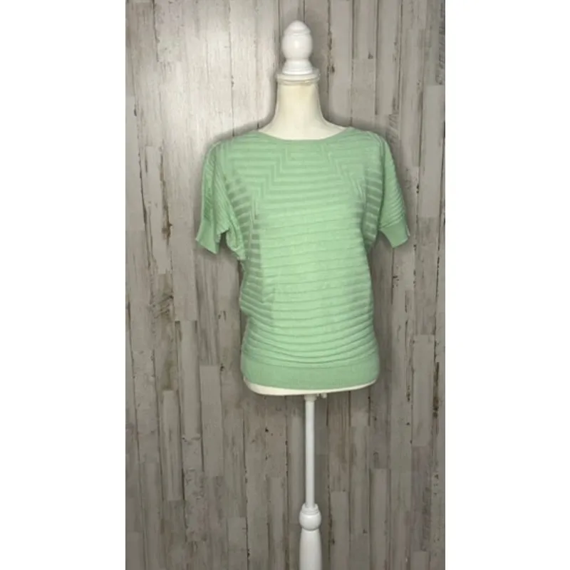 DKNY Women's XS Mint Green Geometric Short Sleeve‎ Pullover Sweater - Image 2