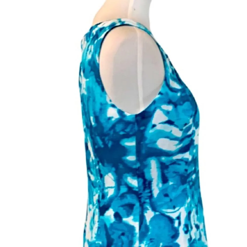 Calvin Klein Linen Sheath Dress Teal White Abstract Print Women's Size 6 - Image 7