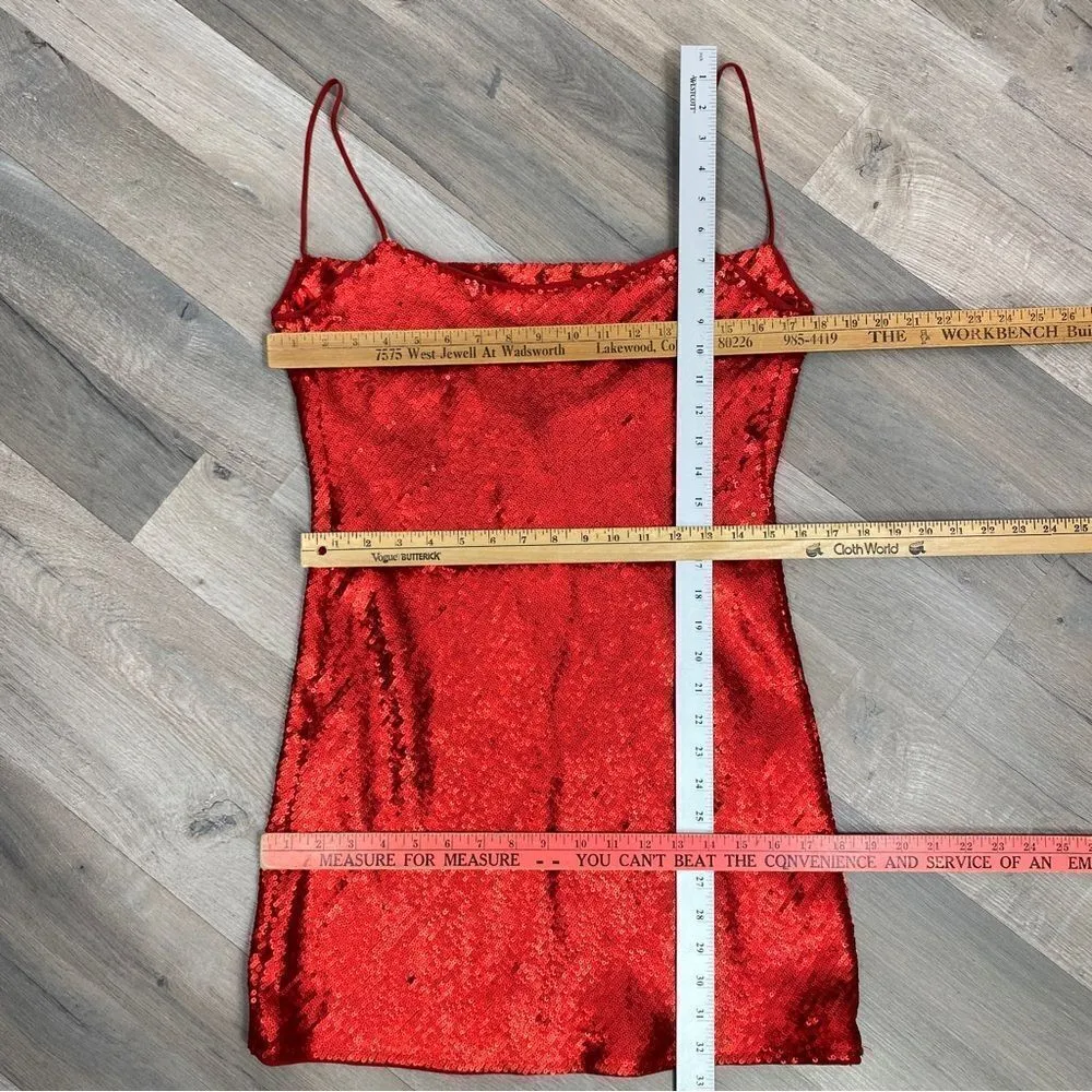 Zara Sequin Cowl Back Cocktail Mini Slip Dress Red Small - Image 13