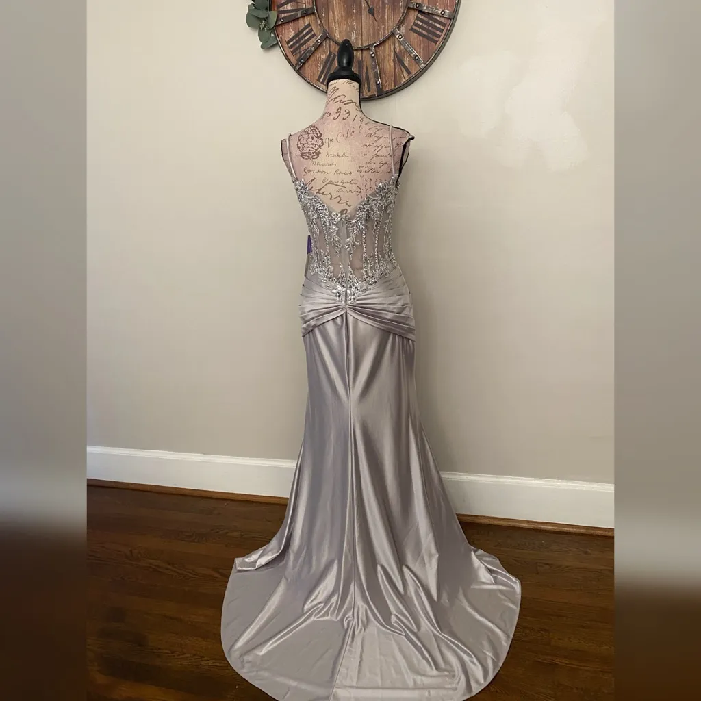 Sparkly crystal corset silver prom dress, formal dress or evening gown - Image 3