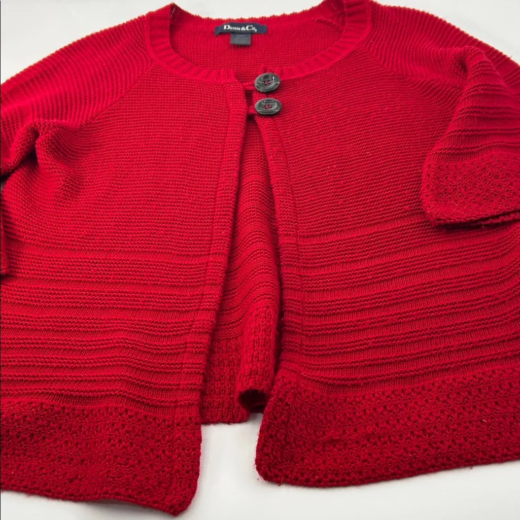 Denim&Co Vibrant Red Cardigan Sweater Size M - Image 6