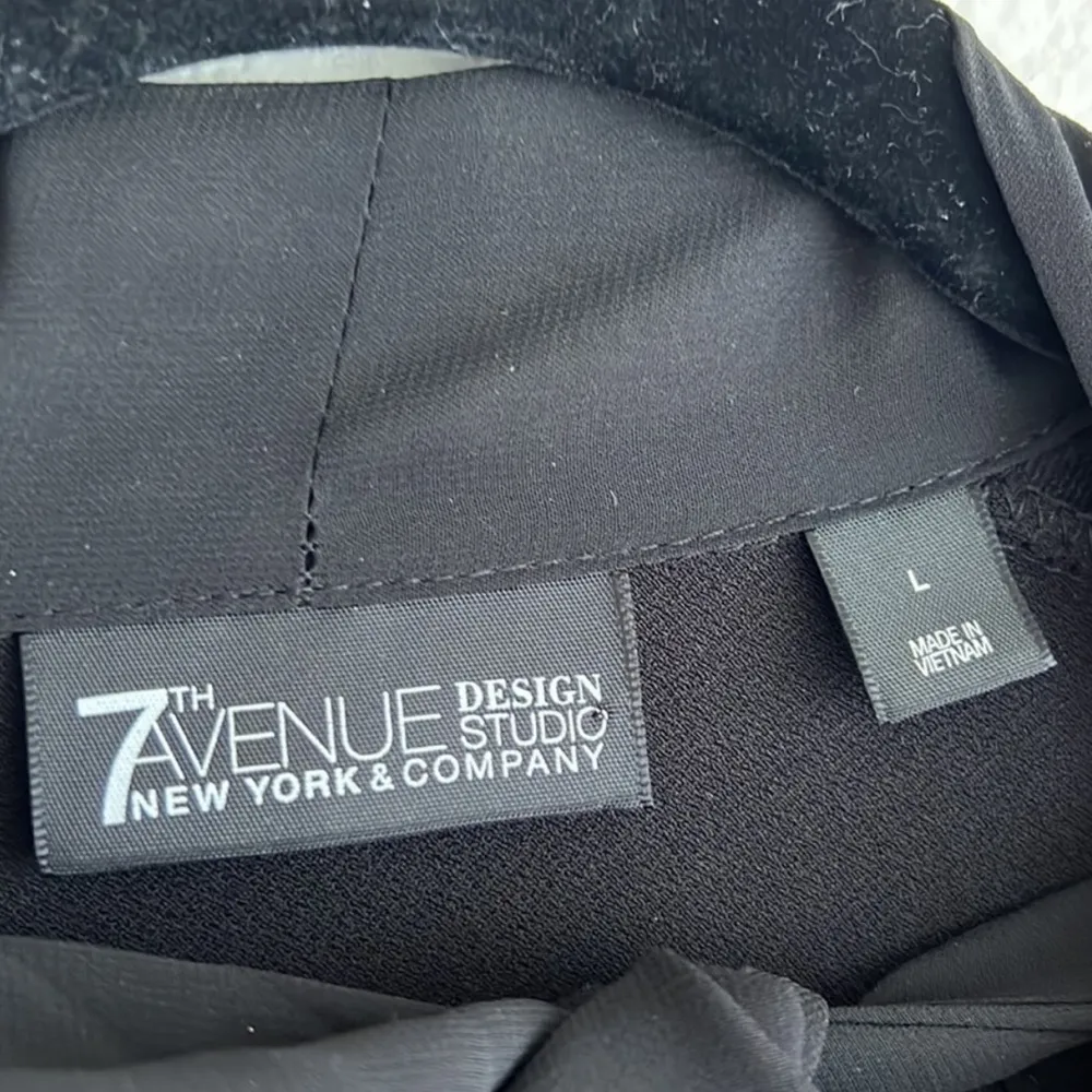 7th Avenue New York & Company Black Blouse Gold Lace Long Sleeves Neck Tie Large Multiple - Image 8