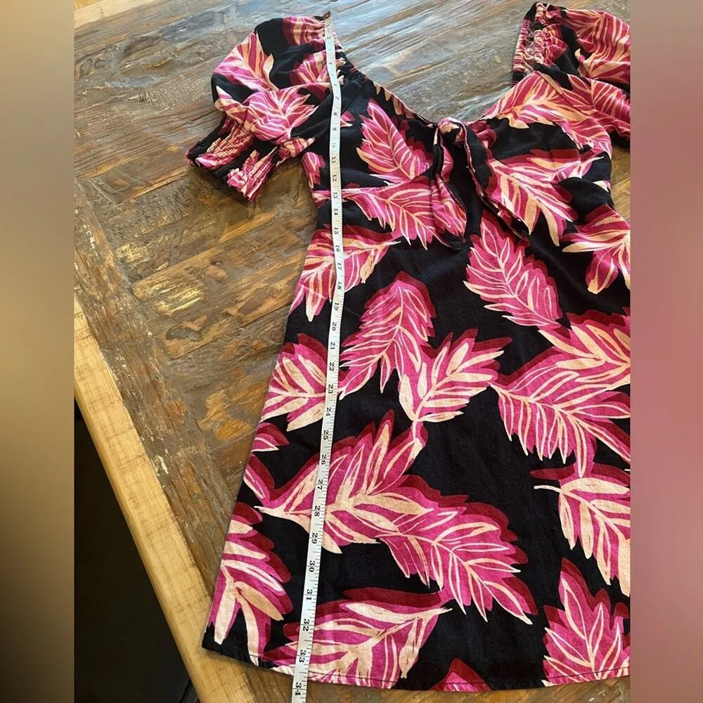 Who What Wear Serengeti Palm Tropical Dress, Size Medium Black, Pink Linen Blend - Image 7