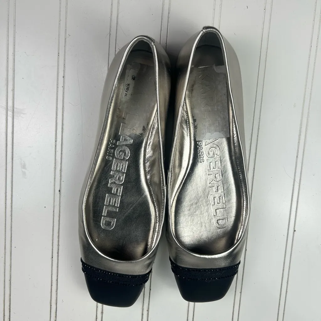 Karl Lagerfeld Paris Metallic Silver Flats Size 8 - Image 6